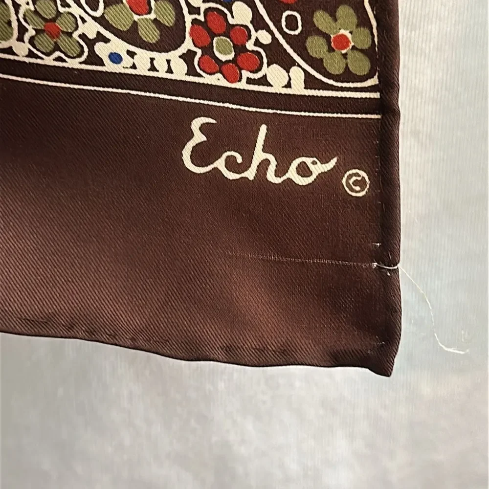Vintage 60s/70 Echo‎ Paisley Brown,Cream, Green & Blue Long Chinon/Silk Scarf
